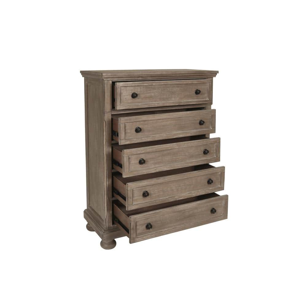 Allegra 5-Drawer Brown Solid Wood Chest with Felt Lined Drawer