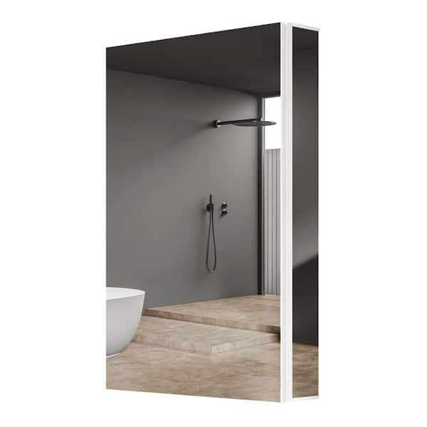 Vie 20 in. W x 30 in. H White Rectangular Recessed or Surface Mount Aluminum Tri-View Medicine Cabinet with Mirror