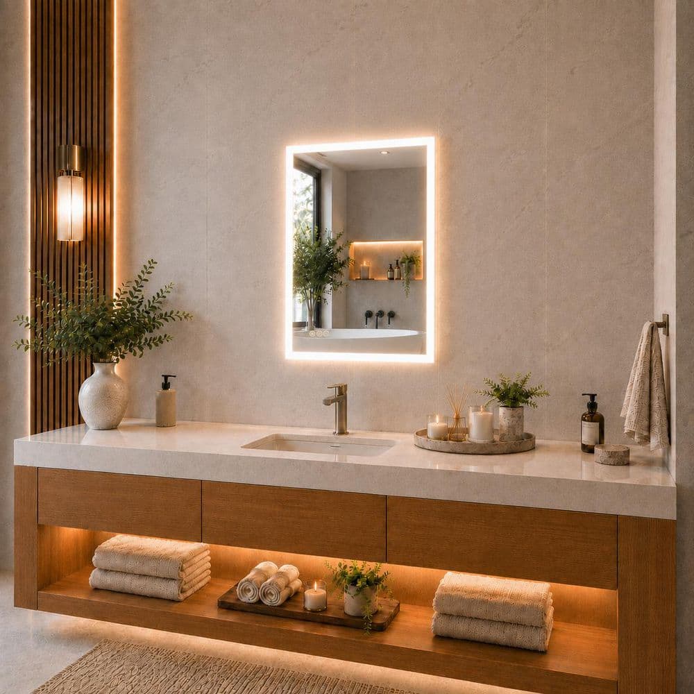 niveal 22 in. W x 30 in. H Rectangular Frameless LED Wall Bathroom