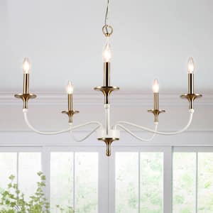 Modern 5-Light 31.5 in. White and Gold Chandelier for Kitchen Island with no bulbs included