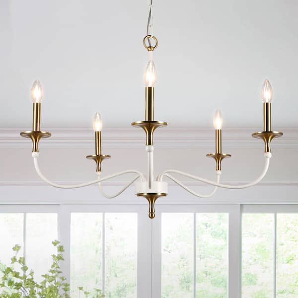 pasentel Modern 5-Light 31.5 in. White and Gold Chandelier for Kitchen Island with no bulbs included