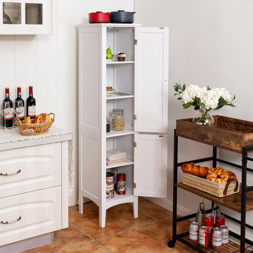 White Tall Freestanding Cabinet with Adjustable Shelving
