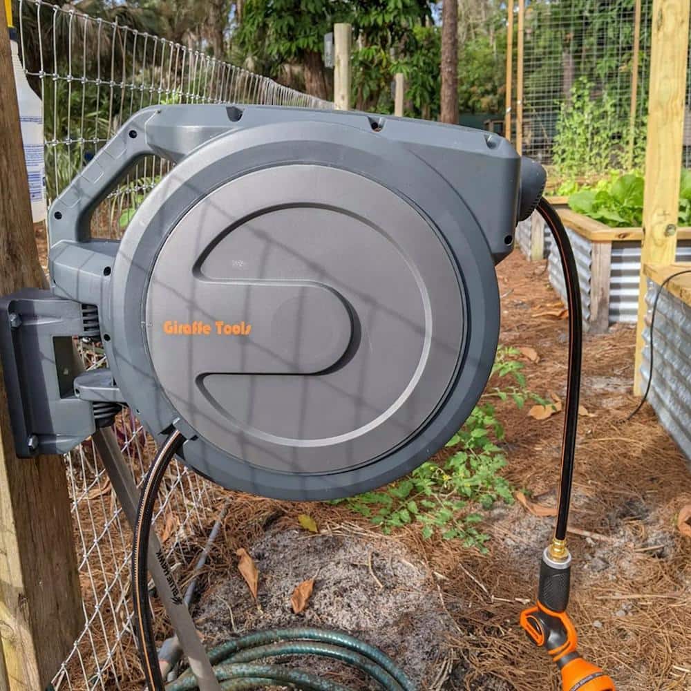 Giraffe Tools 130' Dark Gray Retractable Garden Hose Reel