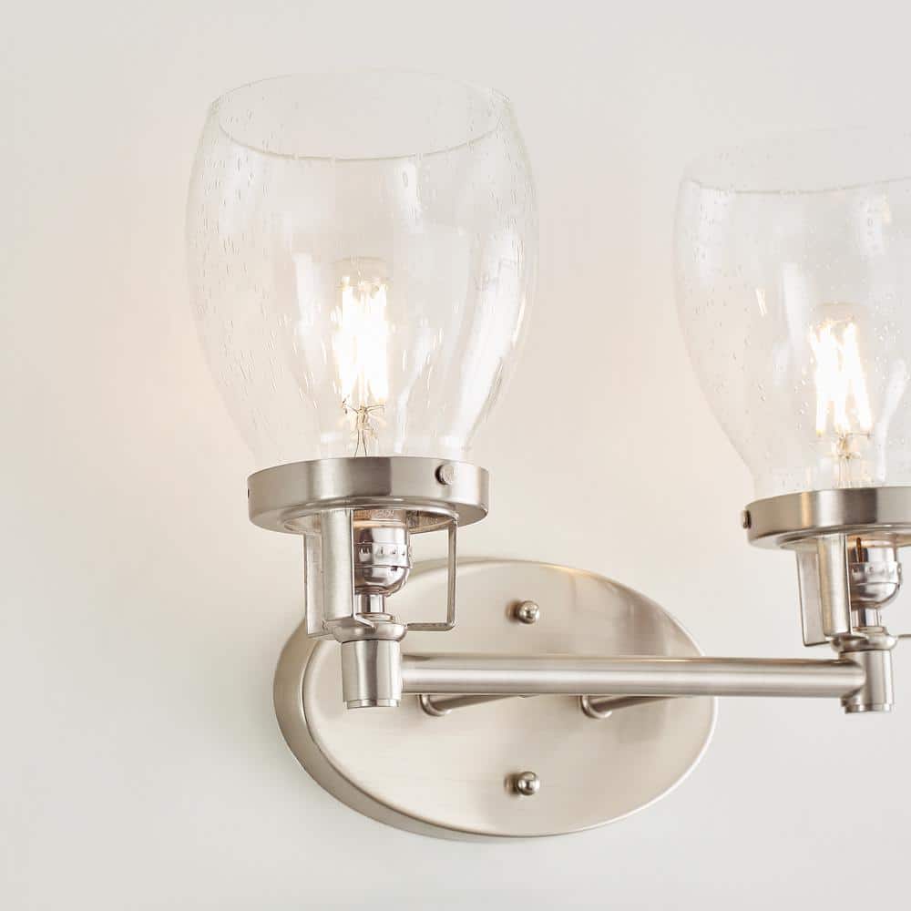 Brushed Nickel Two-Light Vanity with Clear Seeded Glass
