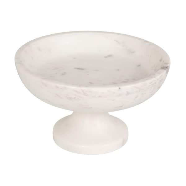 8 in. 159 fl. oz. White Marble Footed Serving Bowl