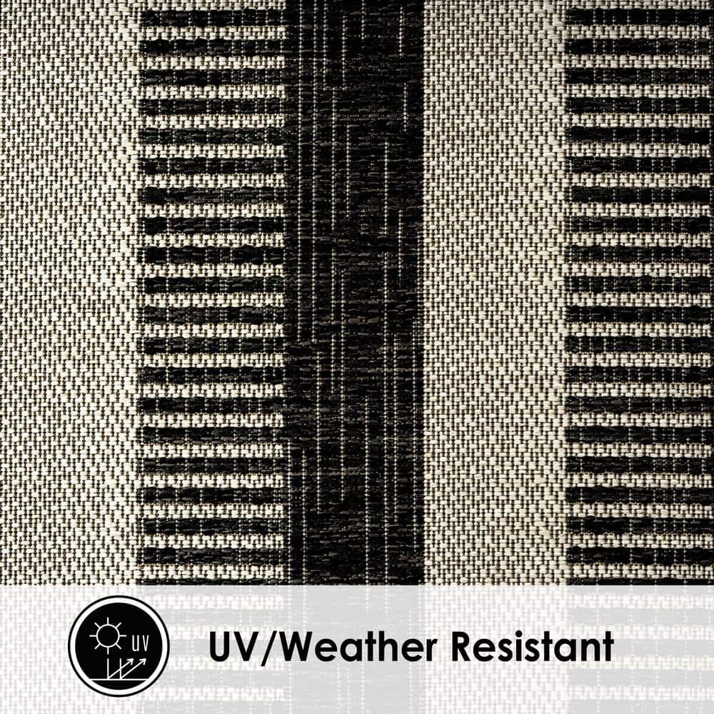 Charlotte Modern Black and Grey Striped Synthetic Indoor/Outdoor Rug