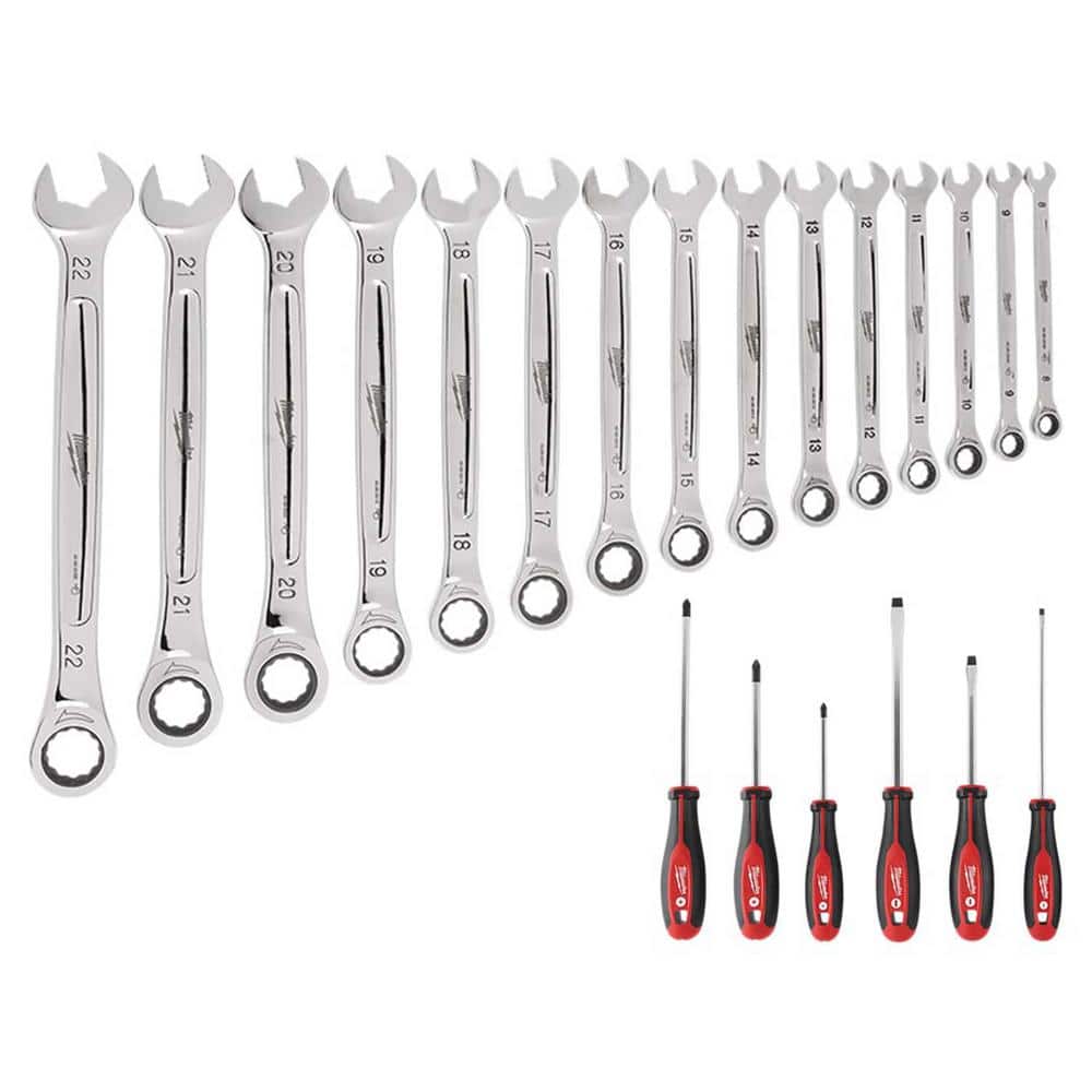 Milwaukee Ratcheting Wrench and Screwdriver Mechanics Tool Set (21 ...