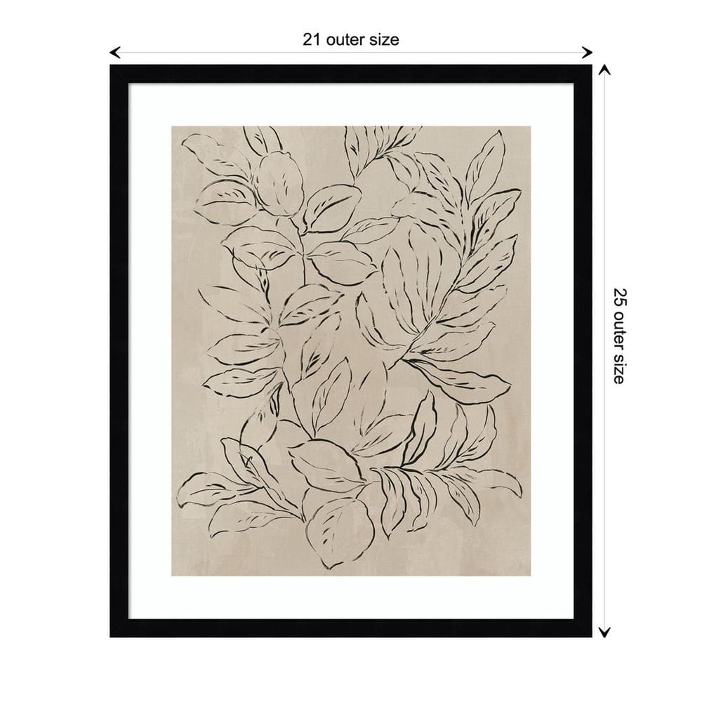 21" x 25" Beige and Black Wood Framed Leaf Print