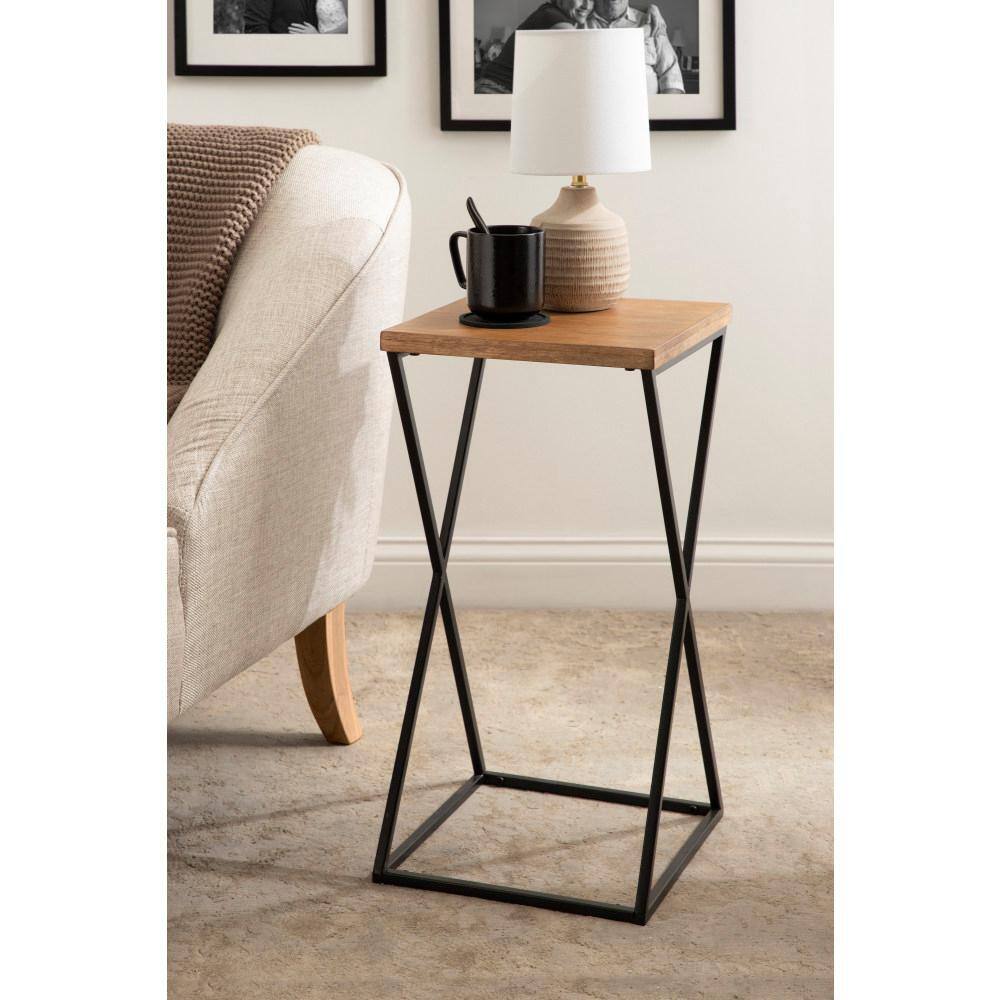 Rustic Brown Wood and Metal X-Base Accent Table