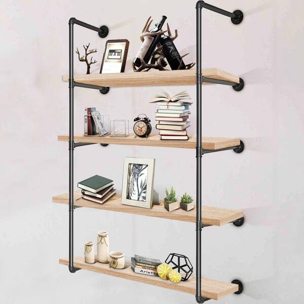 Cubilan 13.4 in. x 30 in. x 53.5 in. Black Wood Decorative Wall Shelves with Brackets