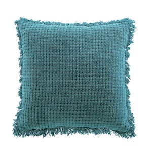 Ivy Green Basket Weave with Fringe 18 in. L x 18 in. W Throw Pillow