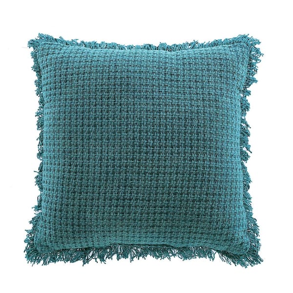 BRIELLE HOME Ivy Green Basket Weave with Fringe 18 in. L x 18 in. W Throw Pillow