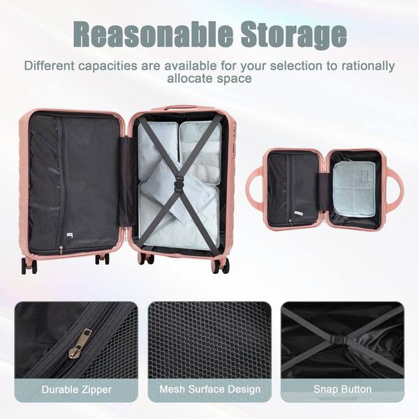 Tatahance 2-Piece 20 in. Pink ABS Hardside Spinner Luggage Set