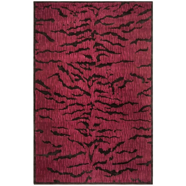Jamie Drake 6 ft. x 9 ft. Raspberry/Coffee Animal Striped Area Rug