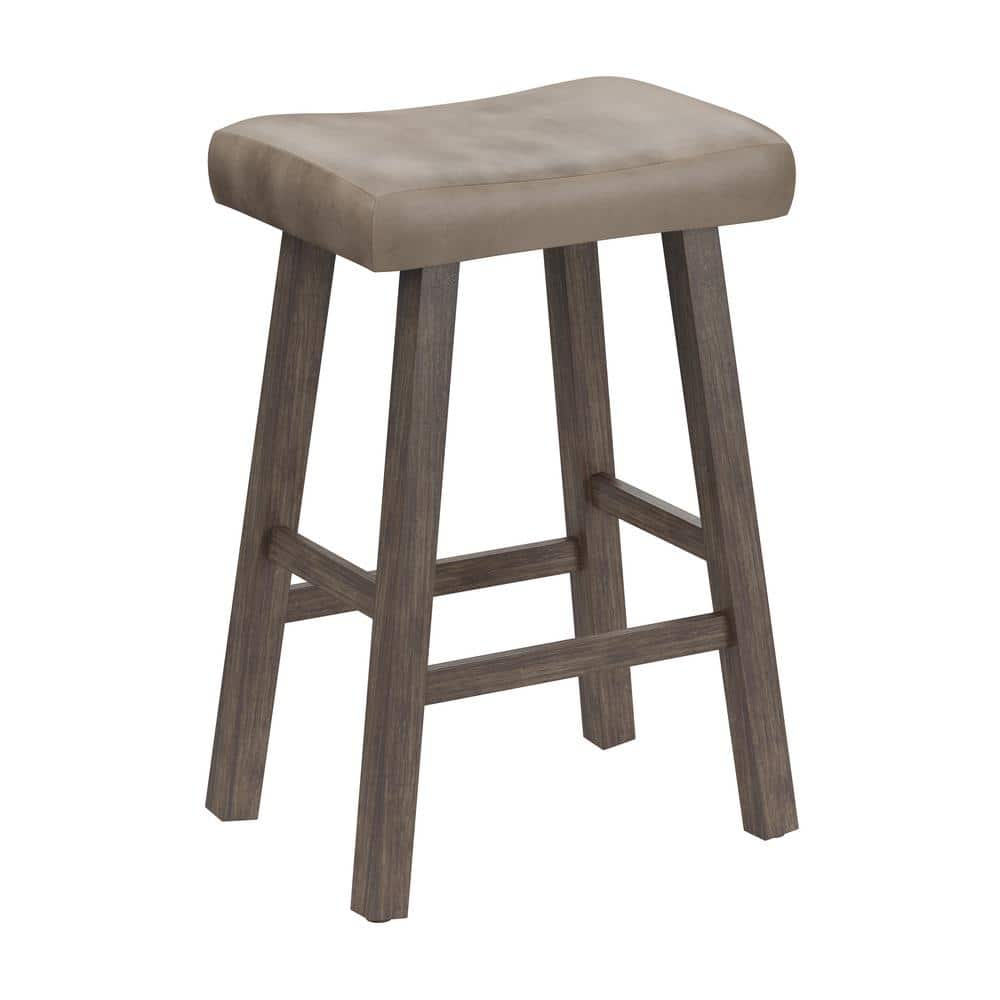 Rustic Gray Backless Saddle Wood Counter Stool