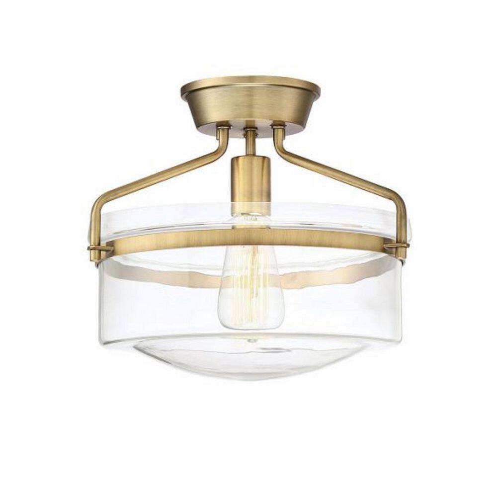 Meridian 13" Natural Brass and Clear Glass Semi-Flush Ceiling Light