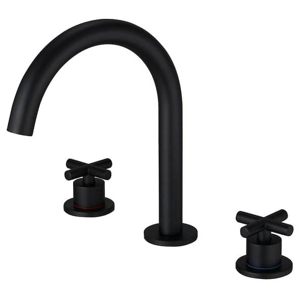 FLG 8 in. Widespread Double Handle Bathroom Faucet with Pop-up Drain Kit 3-Holes Brass Sink Basin Faucets in Matte Black