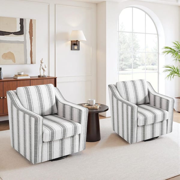 Uixe Modern Gray Stripe Line Upholstered Swivel Accent Barrel