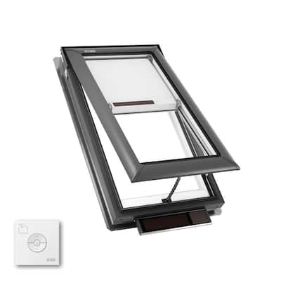 21 in. x 37-7/8 in. Solar Powered Venting Deck Mount Skylight with Laminated Low-E3 Glass, White Room Darkening Shade
