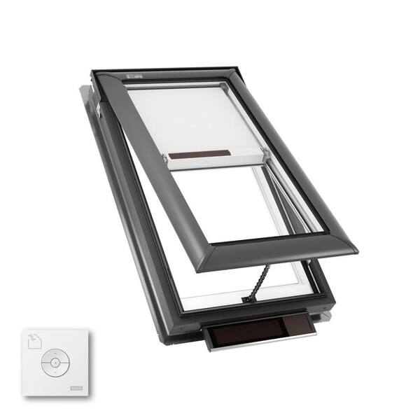 21 in. x 37-7/8 in. Solar Powered Venting Deck Mount Skylight with Laminated Low-E3 Glass, White Room Darkening Shade