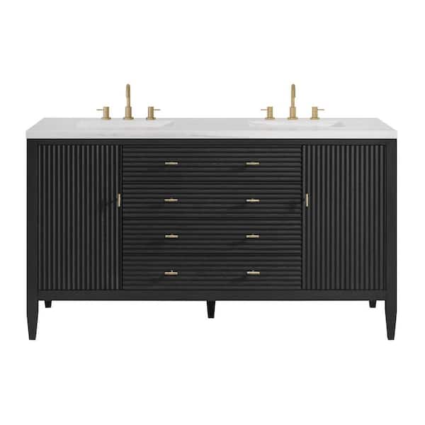 James Martin Vanities Myrrin 60.0 in. W x 23.5 in. D x 34.06 in. H Bathroom Vanity in Carbon Oak with Arctic Fall Solid Surface Top