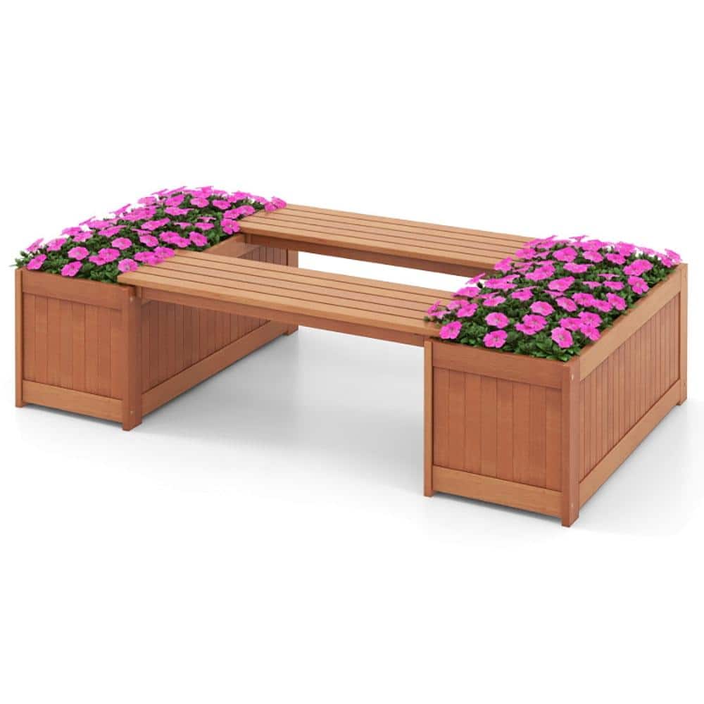 Outdoor Elevated Plant Container With Seat For Garden, Yard And Balcony Use