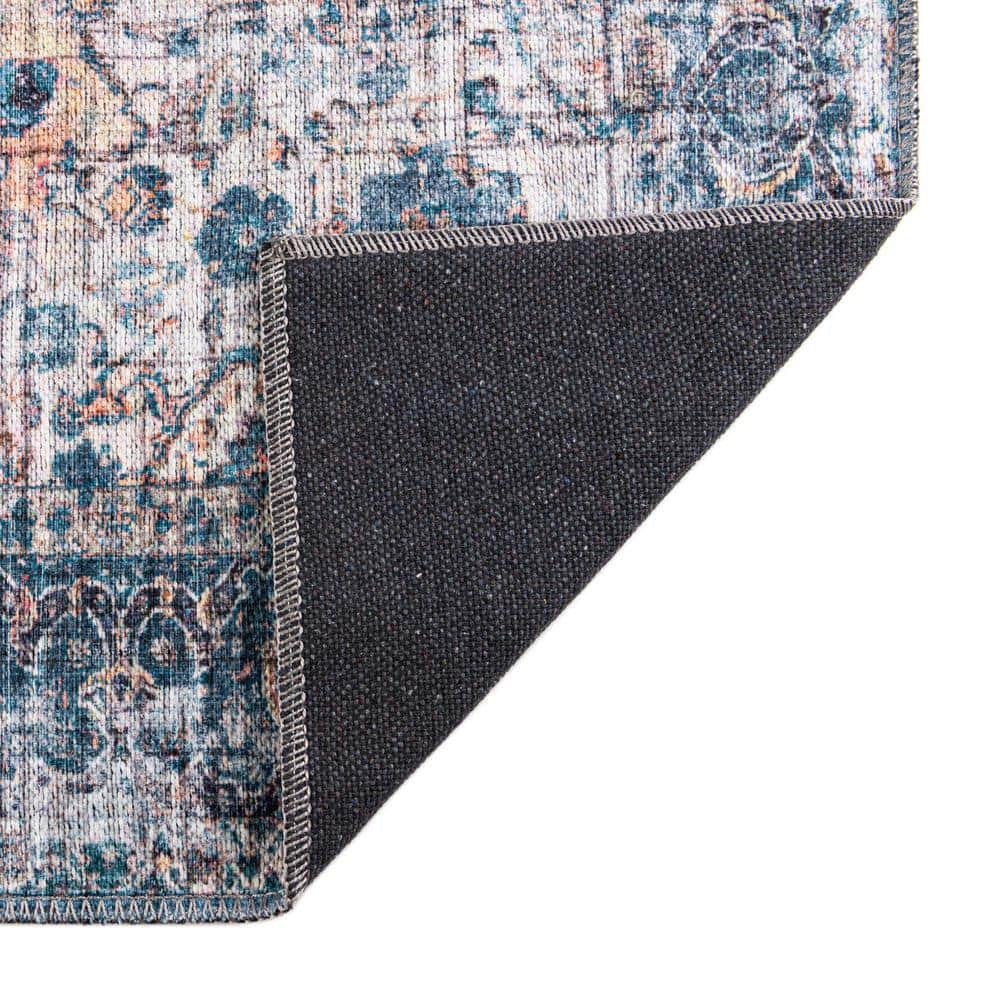 Mangata Medallion Blue Chenille 2'7" x 13'1" Runner Rug