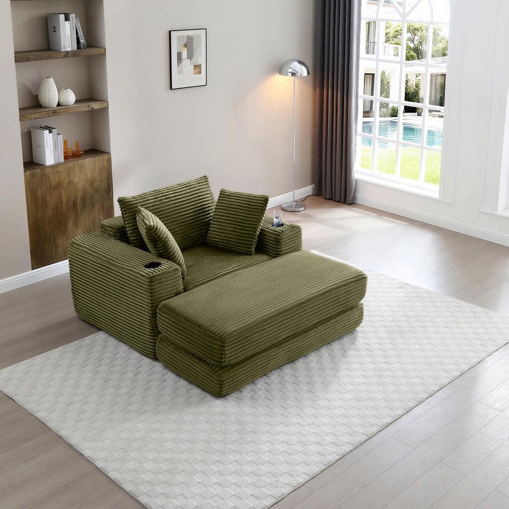 Frida Green Chenille Upholstered Modular 3-in-1 Chaise Lounge with Movable Storage Ottoman, Cup Holders, Pillows price history on PriceWatchPro