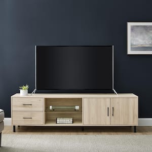 70 in. Birch Wood and Metal TV Stand with 2-Drawers and with Cord Management (Max tv size 85 in.)