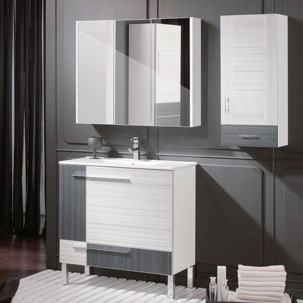 36 in. Width x 25.5 in. Height x 4.5 in. Depth Surface Mount Medicine Cabinet in Tri-View Mirror in White