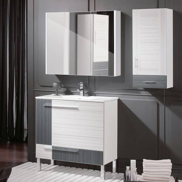 36 in. Width x 25.5 in. Height x 4.5 in. Depth Surface Mount Medicine Cabinet in Tri-View Mirror in White
