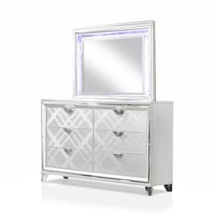 Rusconi 5-Piece LED Headboard White Wood King Bedroom Set with Dresser/Mirror and Nightstand