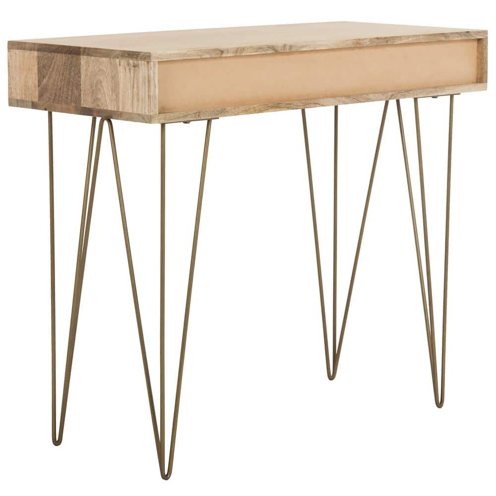 Transitional Beige Wood Home Office Desk with Drawer