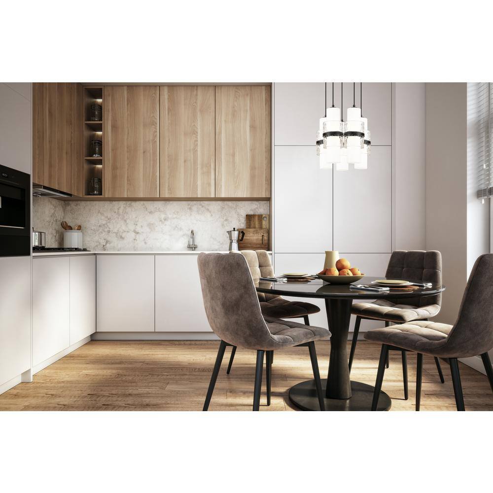 Matte Black 5-Light Spiral Chandelier with Glass Shades