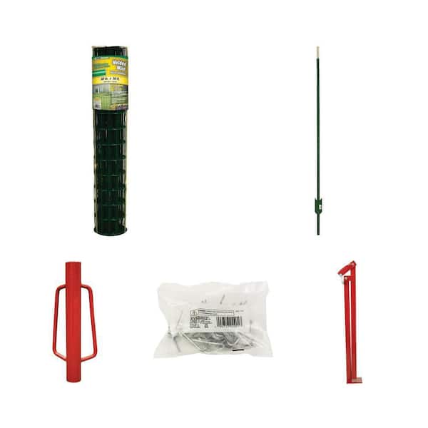 5 ft. x 50 ft. 16-Gauge Welded Wire, 7 ft. Steel T-Post, Post Driver, Clips (25 per Bag) and T-Post Puller Combo