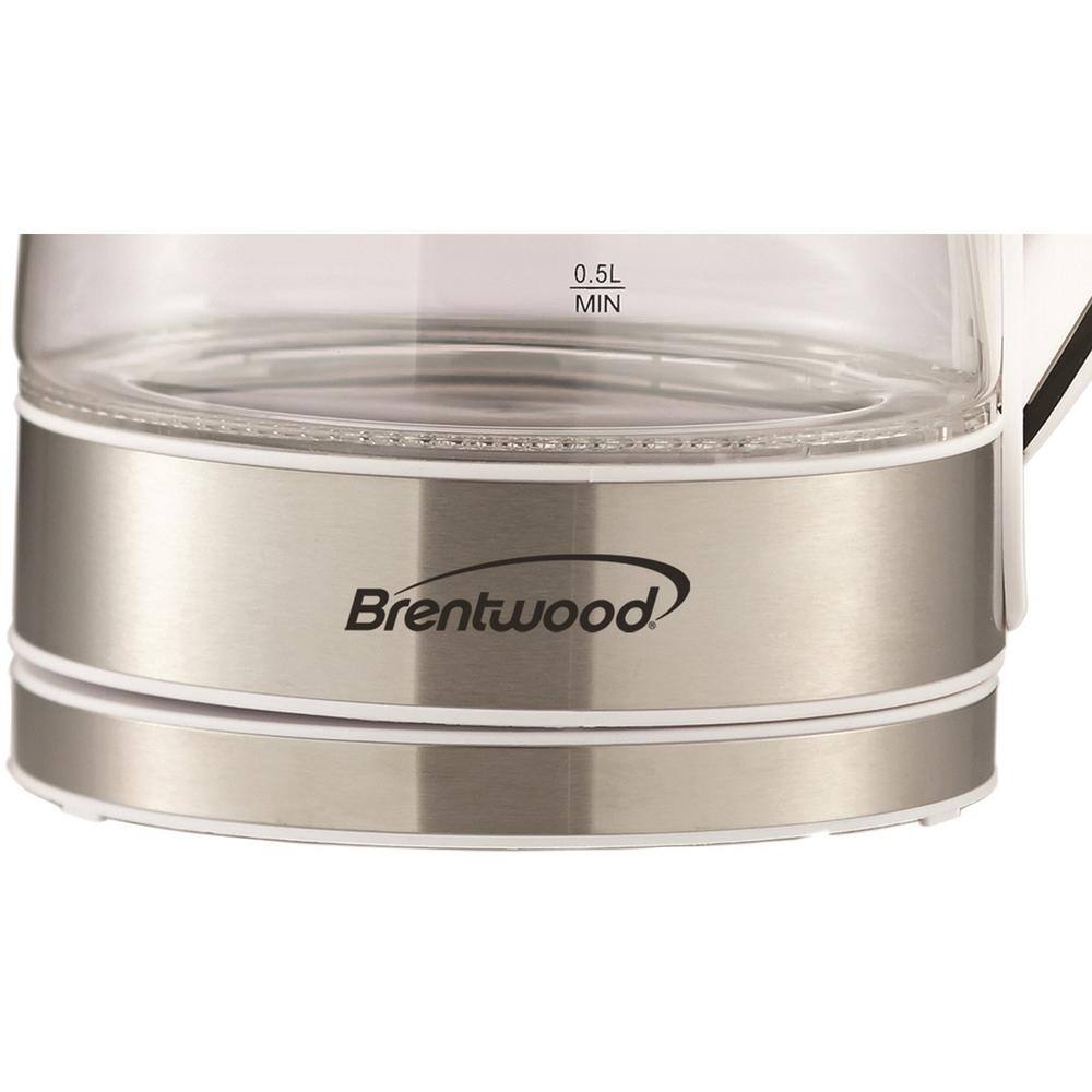 Brentwood 1.7L White Glass Electric Tea Kettle with LED Light
