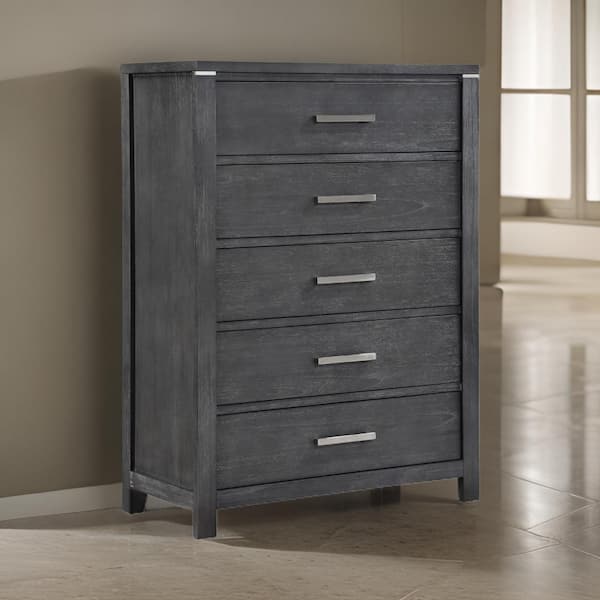 Benjara Gray and Chrome 5-Drawers 38 in. Dresser Without Mirror