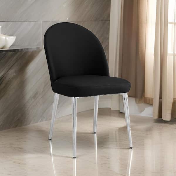 HOME IMPORTS EMPORIUM Chrome/Black Faux Leather Upholstered Metal Frame Dining Chair, Set of 2, Sturdy Dining Chair for Dining Rooms