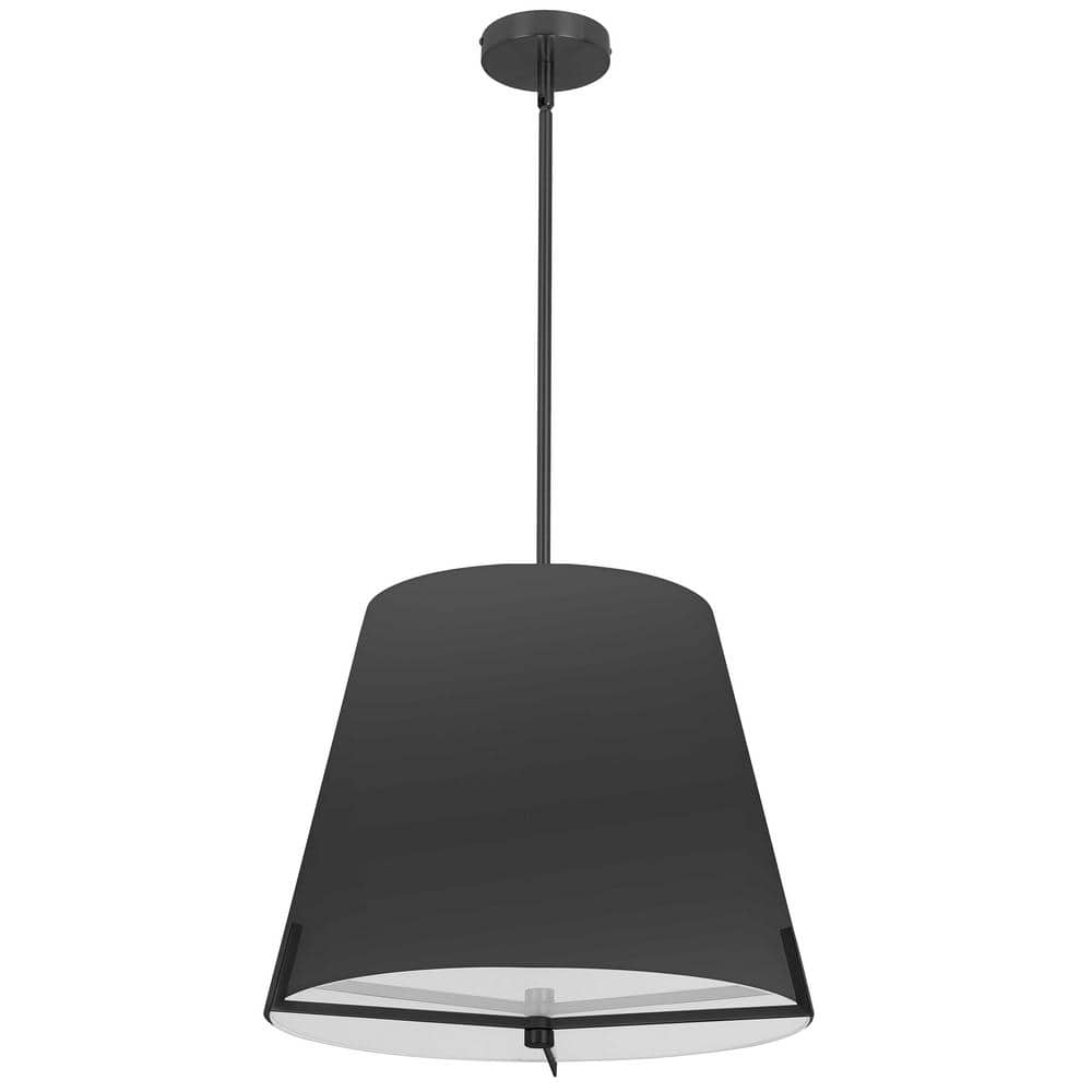 Preston 4-Light Matte Black Shaded Pendant Light with Black Fabric Shade