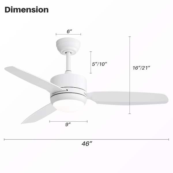 46 in. Indoor/Outdoor Integrated LED White Downrod Modern Ceiling Fan with Light Kit and 6-Speed DC Remote