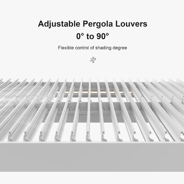 10 ft. x 14 ft. White Aluminum Louvered Pergola with 2 Individual Sunshade Roofs and 1-Long 1-Short Side Shutter Wall