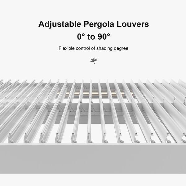 12 ft. x 16 ft. White Aluminum Frame Louvered Pergola with Adjustable Sunshade Roofs and 1-Long Side Roller Shades