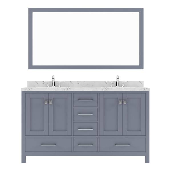 Virtu USA Caroline Avenue 60 in. W x 22 in. D x 35 in. H Single Sink Bath Vanity in Gray with Quartz Top and Mirror