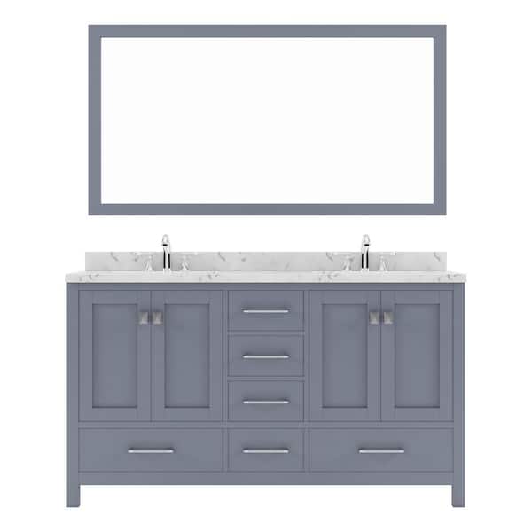 Virtu USA Caroline Avenue 60 in. W x 22 in. D x 35 in. H Single Sink Bath Vanity in Gray with Quartz Top and Mirror