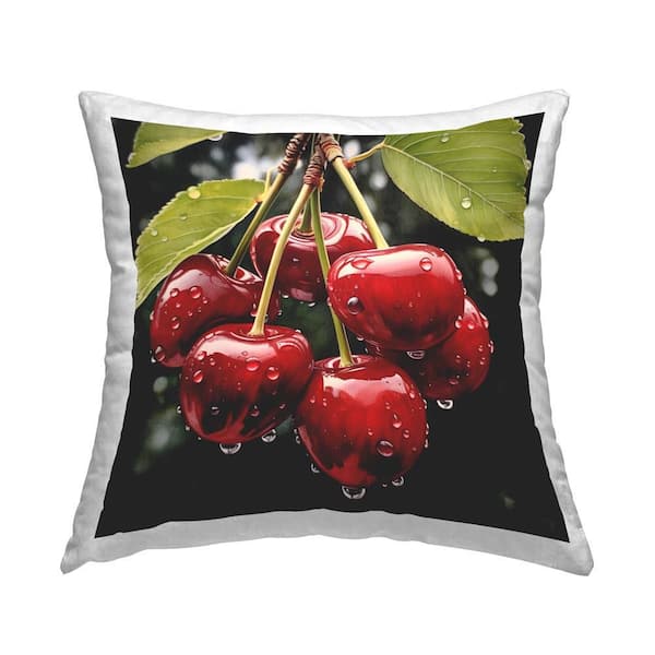 Lush Blooming Cherries Red Abstract Polyester 18 in. x 18 in. Throw Pillow