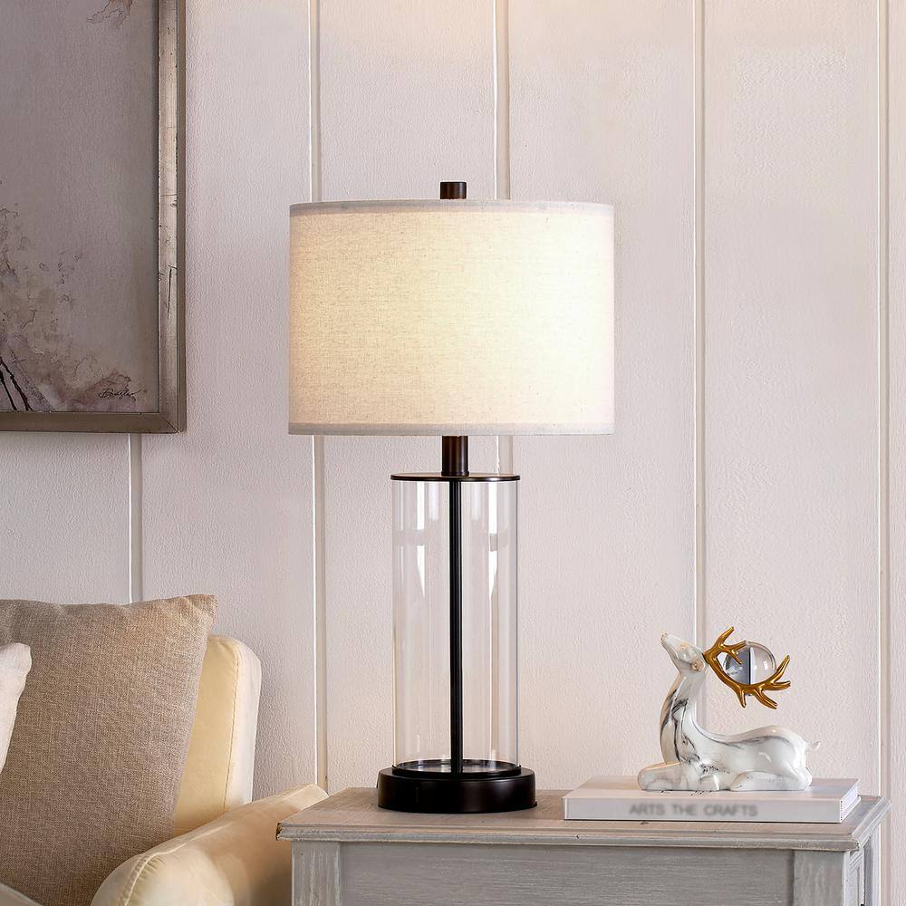 Bronze and Clear Glass Touch Control Table Lamp Set with USB Ports
