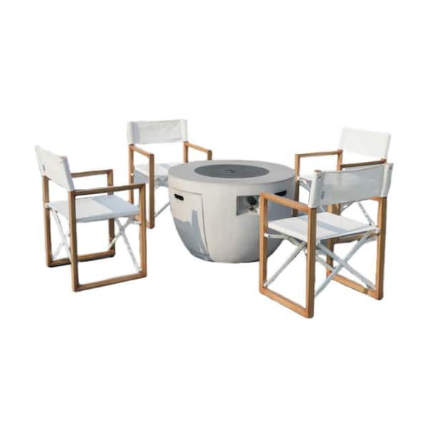 DIRECT WICKER East 5-Piece Aluminum Round Outdoor Dining Set with Grey Composite Firepit Table and Folding Chairs