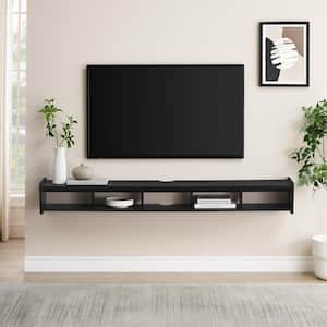 65 in. Solid Black Wood Modern Floating TV Stand with Divided Shelf Fits TVs up to 70 in.