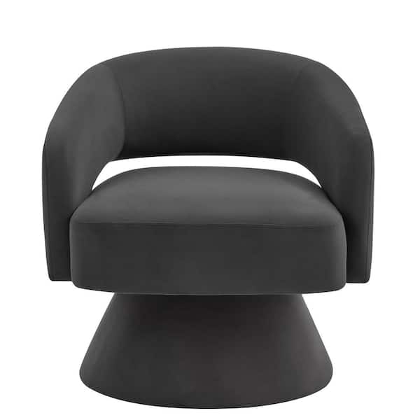 JUJABU Dark Gray Velvet Swivel Accent Barrel Chair with with Open Backrest for Living Room