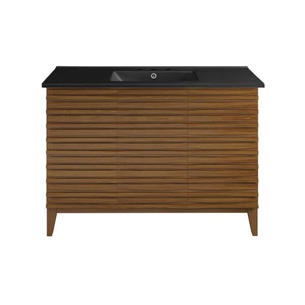 Swiss Madison Cascade 48 in. Brown Oak Bathroom Vanity in Black with 3-Hole Ceramic Sink Top